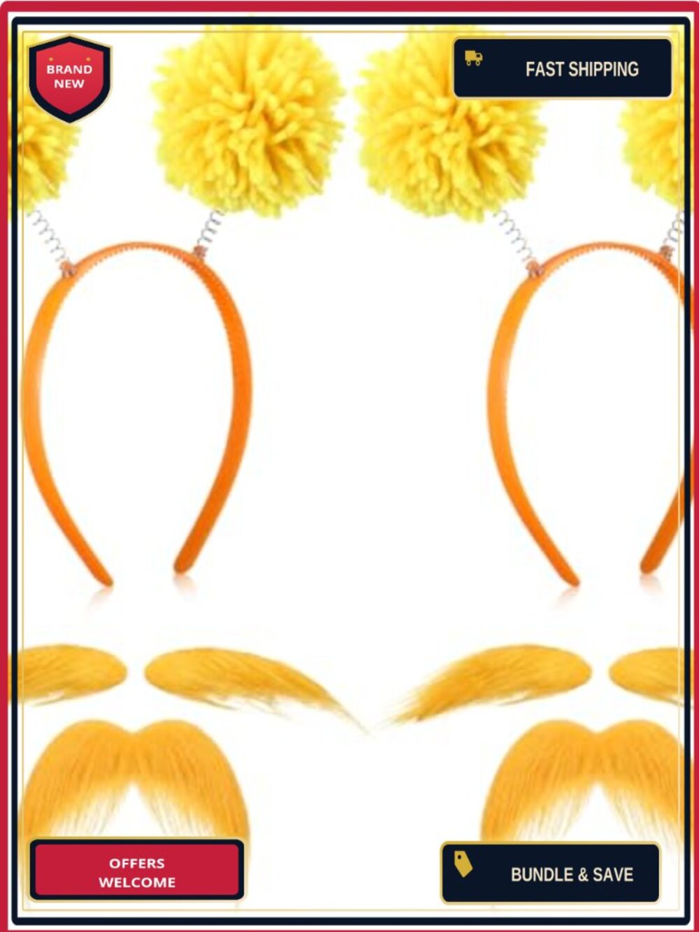 Furry Mustache Eyebrow Pom Headband Set Cosplay Costume Accessories